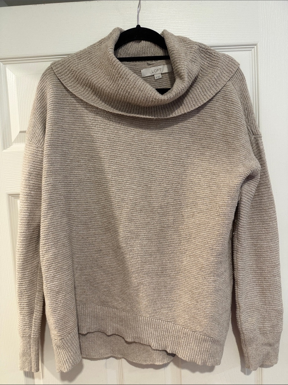 LOFT Beige Ribbed Cowl Neck Sweater